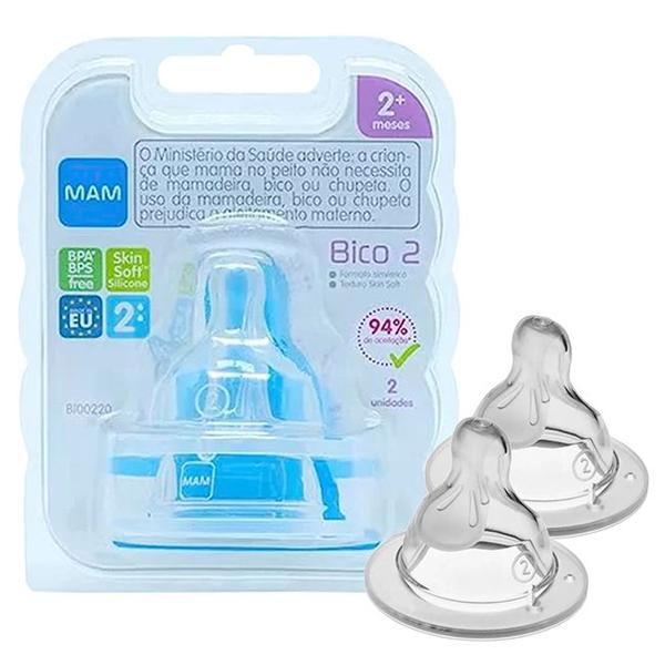 2un Bico Mamadeira Nº 2 Ortodôntico Fluxo Médio 2+ Meses - Mam Imagem de 2un Bico Mamadeira Nº 2 Ortodôntico Fluxo Médio 2+ Meses - Mam