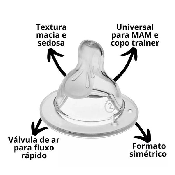 2un Bico Mamadeira Nº 2 Ortodôntico Fluxo Médio 2+ Meses - Mam Imagem de 2un Bico Mamadeira Nº 2 Ortodôntico Fluxo Médio 2+ Meses - Mam