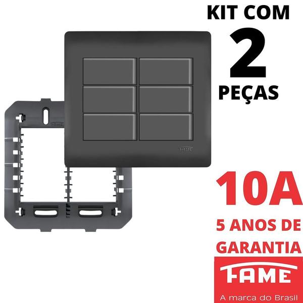 Imagem de 2un Interruptor Paralelo Three Way 10A 6 Teclas Com Placa 4x4 Habitat Black FAME