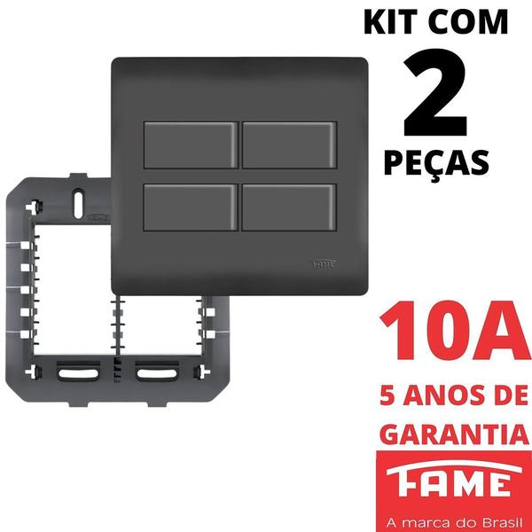 Imagem de 2un Interruptor Paralelo Three Way 4 Teclas 10A Com Placa 4x4 Habitat Black FAME