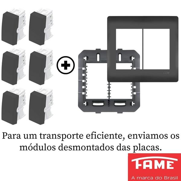 Imagem de 2un Interruptor Simples 10A 6 Teclas Com Placa 4x4 Habitat Black FAME