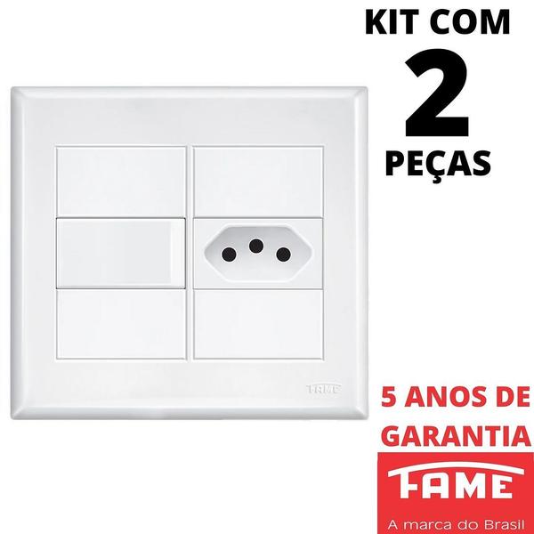 Imagem de 2un Interruptor Simples 16A e Tomada Padrão 2P+T 20A Com Placa Evidence FAME