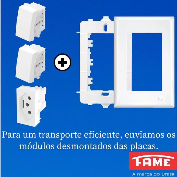 Imagem de 2un Interruptor Simples 2 Teclas 16A e Tomada Padrão 2P+T 10A Com Placa Evidence FAME