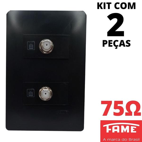 Imagem de 2un Tomada Para Antena De Tv Para Cabo Coaxial Dupla Com Placa Habitat Black FAME