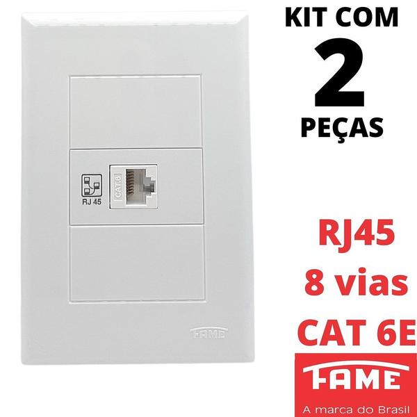 Imagem de 2un Tomada Rede RJ45 CAT 6E 8V Com Placa Evidence FAME