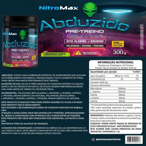 2X Abduzido Pre Treino Nitro Max Limonada Suica 300G - Nitromax Imagem de 2X Abduzido Pre Treino Nitro Max Limonada Suica 300G