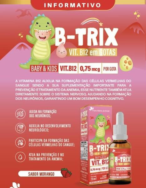 2x B-TRIX (Vit. B12 - 0,75mcg) 20ML Sabor Morango - Flora Nativa Imagem de 2x B-TRIX (Vit. B12 - 0,75mcg) 20ML Sabor Morango