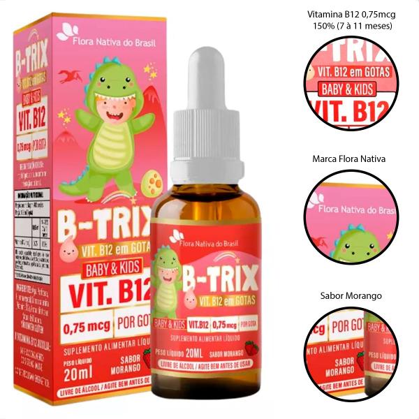 2x B-TRIX (Vit. B12 - 0,75mcg) 20ML Sabor Morango - Flora Nativa Imagem de 2x B-TRIX (Vit. B12 - 0,75mcg) 20ML Sabor Morango