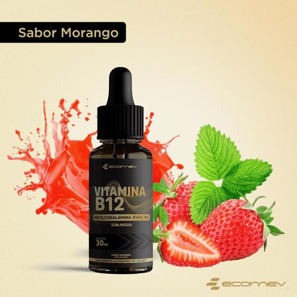 Imagem de 2x B12 Metil (Forma Ativa) Sublingual 414%vd Sabor Morango Zero Açucar 30ml Ecomev