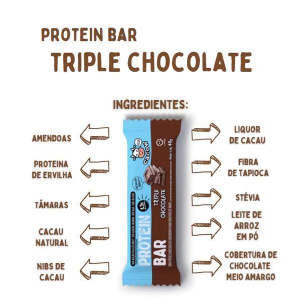 Imagem de 2x Barra De Proteína Vegana Cacow Triple Chocolate 480g 12 unidades