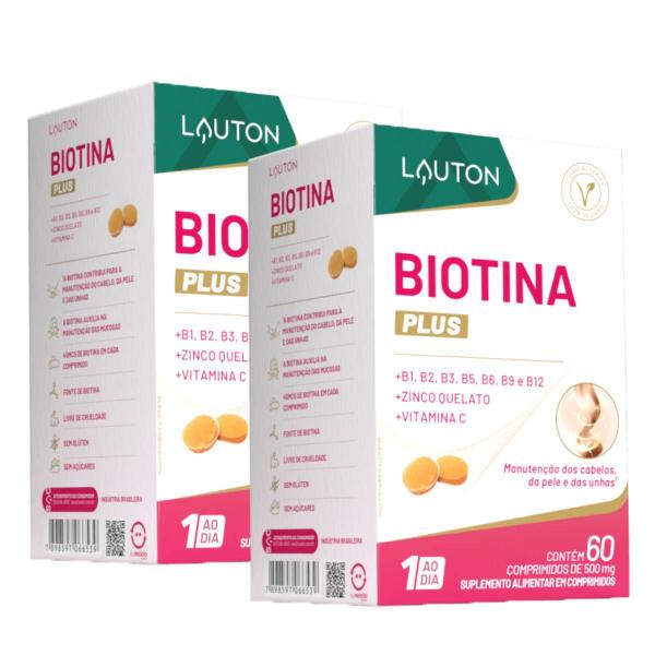 Imagem de 2x Biotina Plus 45mcg + Zinco Quelato + Vitamina C Lauton 60 Capsulas