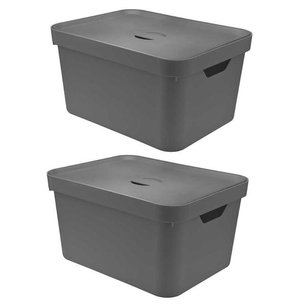 Imagem de 2X Caixa Plastica Multiuso 32L Organizadora Ou Cube G Cinza