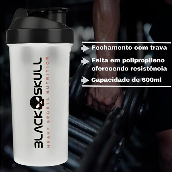 Imagem de 2x Coqueteleira Shakeira Garrafa Academia Black Skull 600ml - Kit 2X coqueteleira Shaker