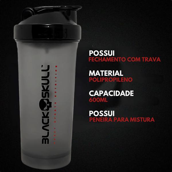 Imagem de 2x Coqueteleira Shakeira Garrafa Academia Black Skull 600ml - Kit 2X coqueteleira Shaker