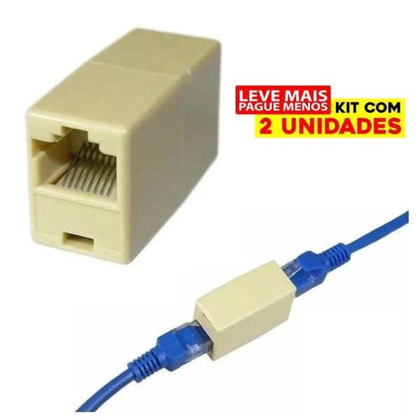 Imagem de 2X Emenda Cabo Rede Extensão Internet Adaptador Rj45 Fêmea