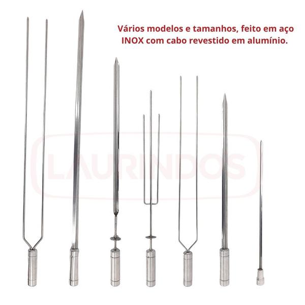 Imagem de 2x Espeto Duplo Inox 50cm Cabo Revestido Alumínio Churrasco