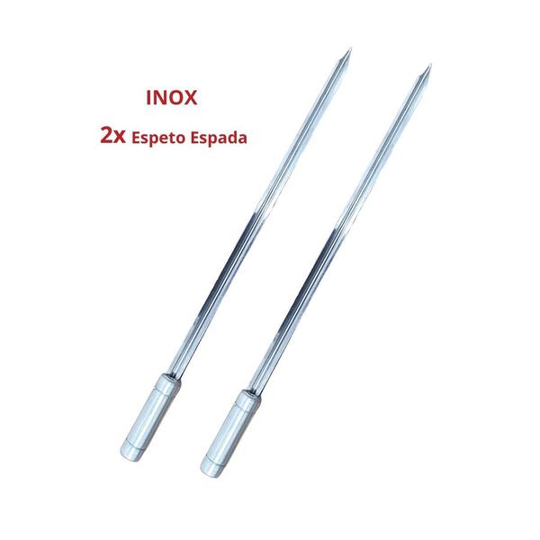 Imagem de 2x Espeto Espada Inox 70cm Cabo Revestido Alumínio Churrasco