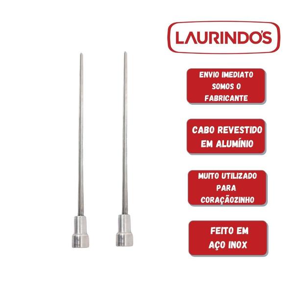 Imagem de 2x Espeto Mini Inox Lâmina 40cm Churrasco Coração Laurindos