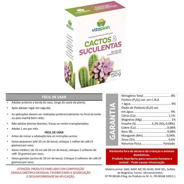 2X Fertilizante Mineral Cactos e Suculentas (150g) VITAPLAN - Nutriplan Imagem de 2X Fertilizante Mineral Cactos e Suculentas (150g) VITAPLAN