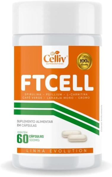 Imagem de 2x FTCELL - Spirulina, Psyllium, L-Carnitina, Café Verde, Laranja Moro e Picolinato de Cromo 60 Caps Celliv