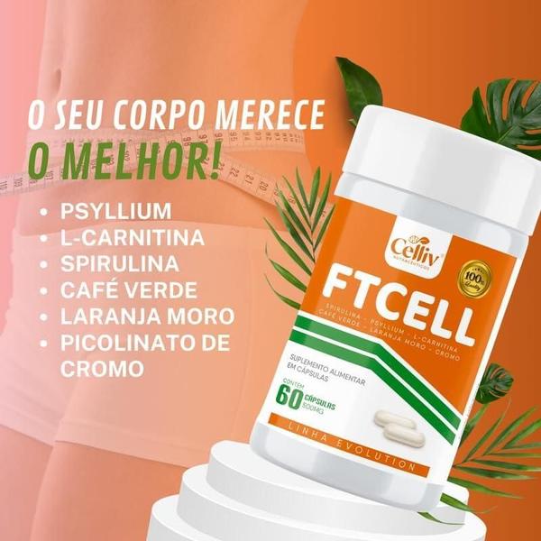 Imagem de 2x FTCELL - Spirulina, Psyllium, L-Carnitina, Café Verde, Laranja Moro e Picolinato de Cromo 60 Caps Celliv