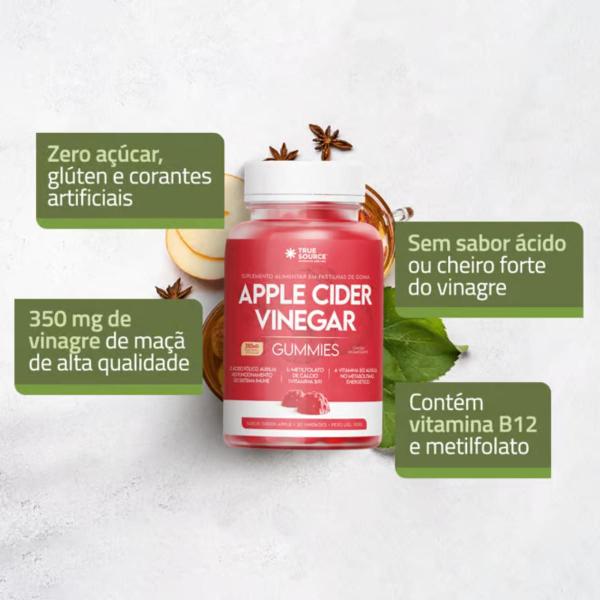 Imagem de 2x Gummies Apple Cider Vinegar Metilfolato True Source 30 Gomas