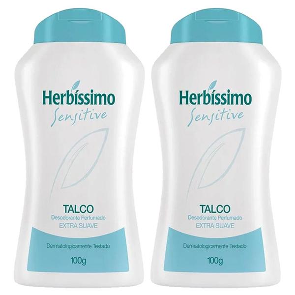 Imagem de 2x herbíssimo sensitive talco desodorante perfumado extra suave deixa pele limpa e protegida 100g