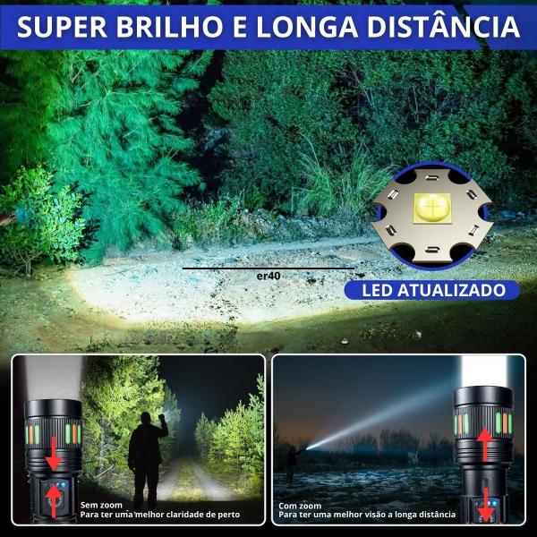 Imagem de 2x Lanternas Táticas Canhão de Luz T30 Potente LED - Alta Intensidade, Bateria de Longa Duração Ideal para Camping, Emergências, Aventura,