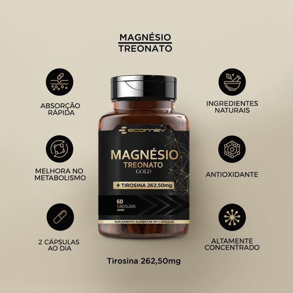 Imagem de 2x Magnesio L Treonina + L Tirosina Gold 500mg 120 Cápsulas Ecomev