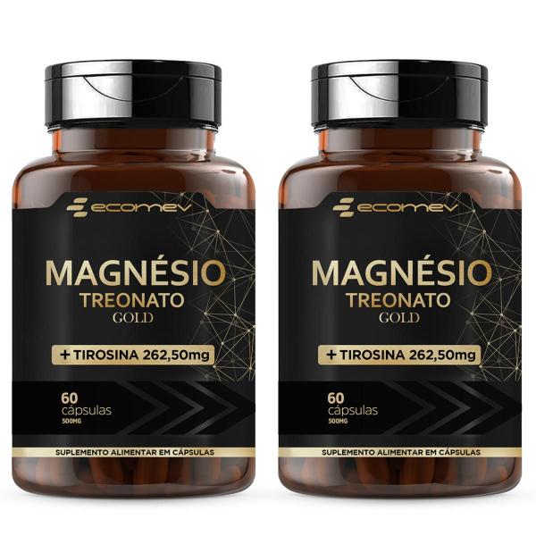 Imagem de 2x Magnesio Treonato + L Tirosina Gold 500mg 120 Cápsulas Ecomev