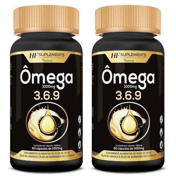 Imagem de 2X Omega 3 6 9 60Caps Peixe Linhaça Borragem Hf Suplementos