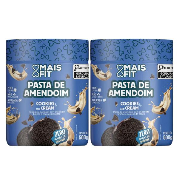 2x Pasta de Amendoim Zero Açúcar Cookies And Cream MaisFit 500g Imagem de 2x Pasta de Amendoim Zero Açúcar Cookies And Cream MaisFit 500g