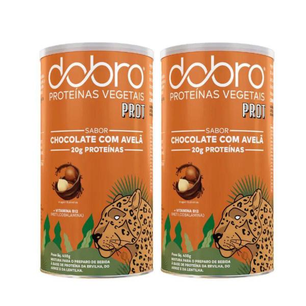 2x Proteína Vegana Prot Dobro Chocolate com Avelã 450g Imagem de 2x Proteína Vegana Prot Dobro Chocolate com Avelã 450g
