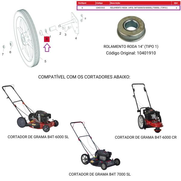 Imagem de 2x Rolamentos da Roda 14" 10401910 Cortador de Grama 6000 SL