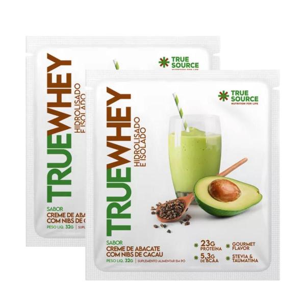 2x Sachê True Whey Proteína Creme de Abacate Nibs de Cacau True Source 32g Imagem de 2x Sachê True Whey Proteína Creme de Abacate Nibs de Cacau True Source 32g