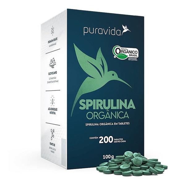 Imagem de 2x Spirulina Orgânica 500mg 200 Tabletes Puravida