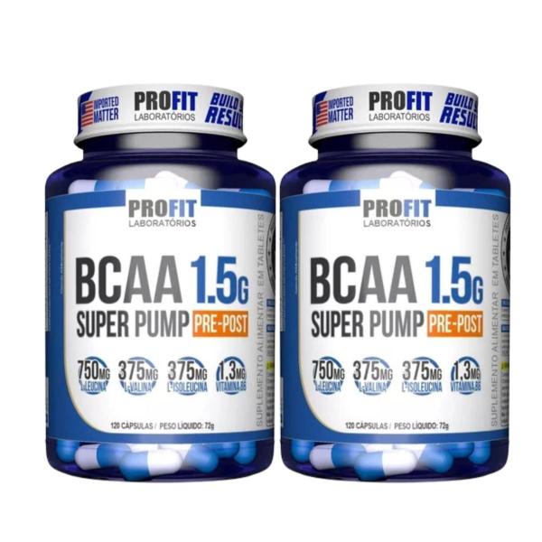 Imagem de 2x Suplemento BCAA 1.5g Super Pump Profit 120 Cápsulas