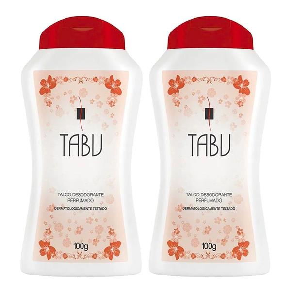 Imagem de 2x talco tabu tradicional com perfume ideal para deixar a pele protegida suave e cheirosa 100g