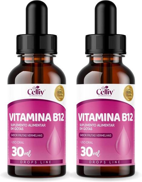 Imagem de 2x Vitamina B12 Sublingual 30ml Sabor Frutas Vermelhas Celliv