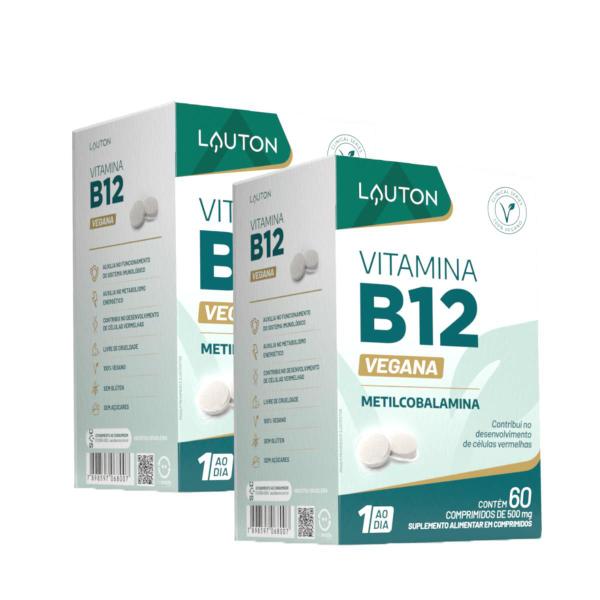 Imagem de 2x Vitamina B12 Vegana Metilcobalamina 9,94mcg Lauton 60 Cápsulas