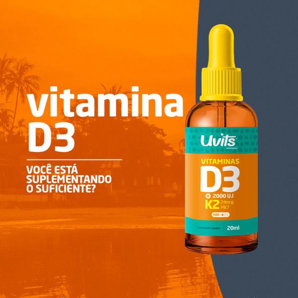 Imagem de 2x Vitamina D3 10.000ui + K2 120mcg Em 5 GOTAS -120 Doses Uvits