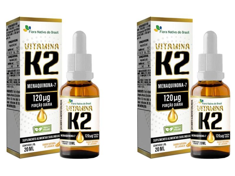 Imagem de 2x Vitamina K2 Menaquinona 120 mcg 20ml - Sabor Laranja - Flora Nativa do Brasil