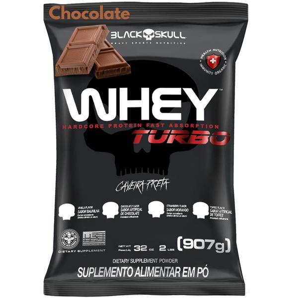 Imagem de 2x Whey Protein Concentrado Turbo Refil 907g - Kit 2X Black Skull - Ganho de Massa Muscular 