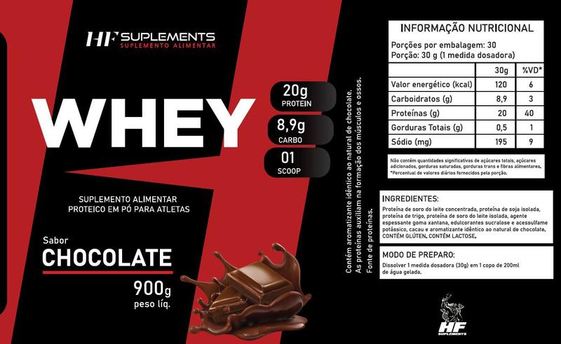 2x whey protein de chocolate 900g hf suplements proteina + scoop Imagem de 2x whey protein de chocolate 900g hf suplements proteina + scoop
