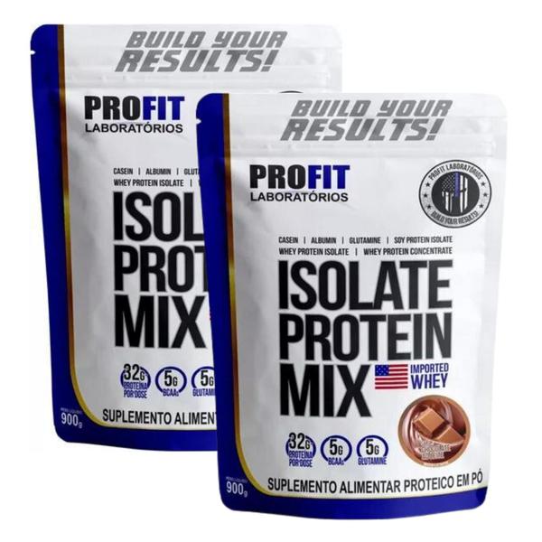 Imagem de 2x Whey Protein Isolado Mix Refil 900g - Profit - Chocolate ao Leite