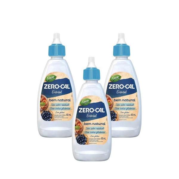 Imagem de 3 Adoçante Zero Cal Eritritol Frasco Líquido 65Ml