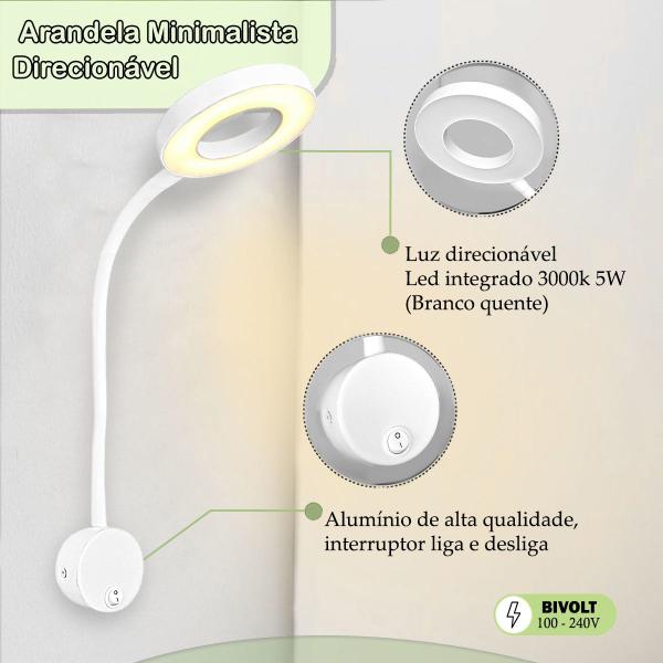 Imagem de 3 Arandela Cabeceira Leitura Direcionável Led Circular Bet70