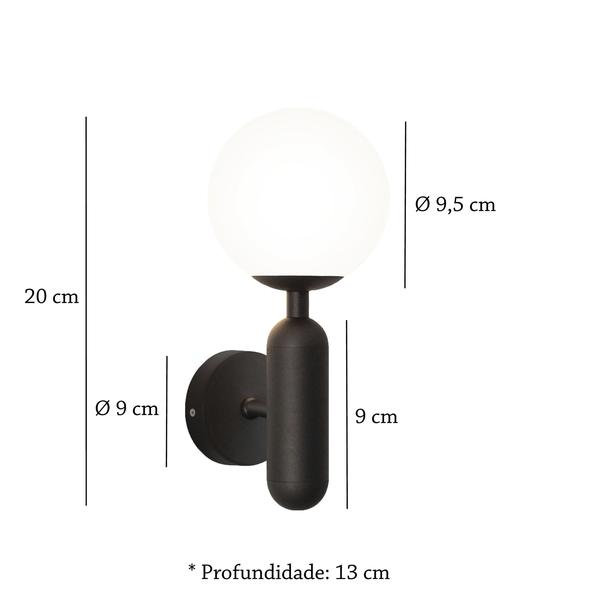 Imagem de 3 Arandela Globo De Vidro Branco Preto Fosco G9 Corredor Lup30