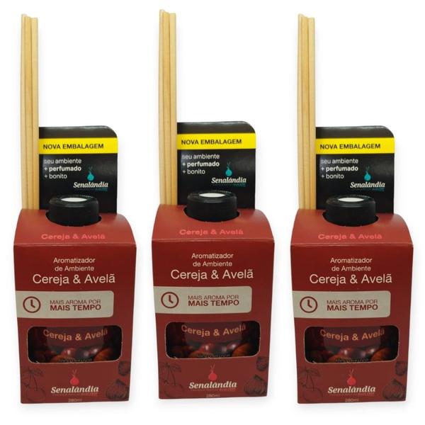 3 Aromatizador Ambiente Cereja Avelã Senalândia Difusor Vareta