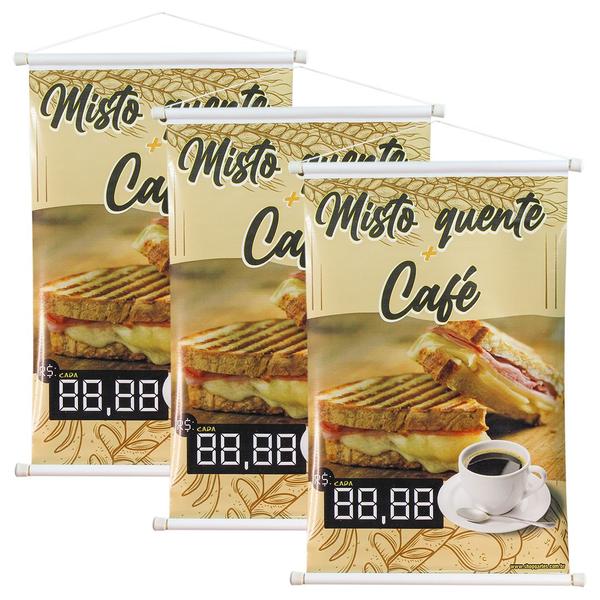 Imagem de 3 Banners Misto Quente + Café - Preço Editável